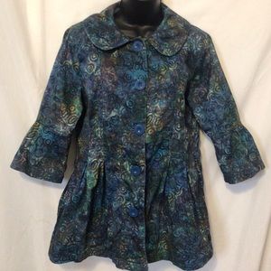 Frazzle woman’s size M babydoll jacket blue with tie dye spiral print